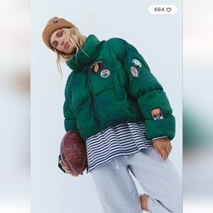 Free People Movement In a Bubble Patch Puffer Jacket with Patches NWT Large